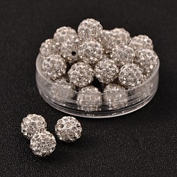 Polymer Clay Rhinestone Beads, Pave Disco Ball Beads, Grade A, Round, Half Drilled, Crystal, PP13(1.9~2mm), 8mm, Hole: 1mm(RB-H258-HD8mm-001)
