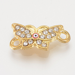 Alloy Rhinestone Links connectors, Cadmium Free & Lead Free, Butterfly with Evil Eye, Red, Golden, 19x9.5x2mm, Hole: 1.5mm(X-ALRI-S170-02G)