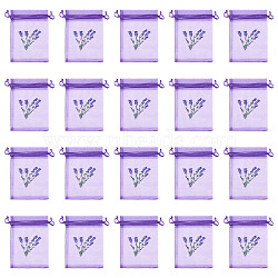 20Pcs Polyester Mesh Sachet Packing Drawstring Bgas, Rectangle with Lavender Pattern, Blue Violet, 12.2x9x0.1cm(ABAG-TA0002-20D)