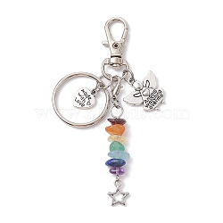 Tibetan Style Alloy Keychains, with Chakra Gemstone Chip Beads and Alloy Swivel Lobster Claw Clasps, Angel & Fairy, 9.7cm(KEYC-JKC00718-03)