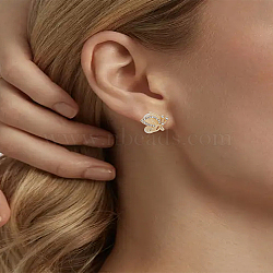 1Pair Alloy Cat Eye Stone Stud Earrings, with 925 Sterling Silver Pins, Butterfly, Left and Right, Golden, 15x16.5mm, 1pair/set(EJEW-LP0008-038)