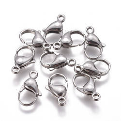 304 Stainless Steel Lobster Claw Clasps, Parrot Trigger Clasps, Stainless Steel Color, 19~19.5x11.5x5mm, Hole: 2.5mm(STAS-F224-04P)