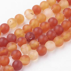 Natural Red Agate Bead Strands, Round, Frosted, 6~6.5mm, Hole: 1mm, about 60pcs/strand, 14.9 inch(38cm)(G-G735-64F-6mm)