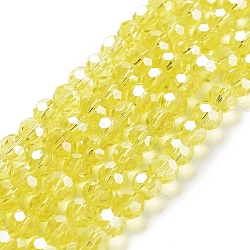 Electroplate Transparent Glass Beads Strands, Faceted(32 Facets), Round, Pearl Luster Plated, Yellow, 6mm, Hole: 1mm, about 98~100pcs/strand, 20.39~20.59 inch(51.8~52.3cm)(EGLA-A035-T6mm-A03)