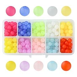 Transparent Acrylic Ball Beads, Frosted Style, Round, Mixed Color, 8mm, Hole: 2mm, 300pcs/box(FACR-CJ0001-02)