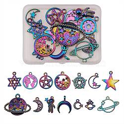 14 Pcs Space Theme 316L Surgical Stainless Steel Charms & Pendants, Mixed Shape, Rainbow Color, 17~24x11~32mm(JX097A)