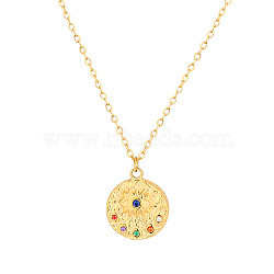 Colorful Cubic Zirconia Eye Pendant Necklace with Stainless Steel Cable Chains, Golden, Pendant: 18x15.5mm(HT9511-2)
