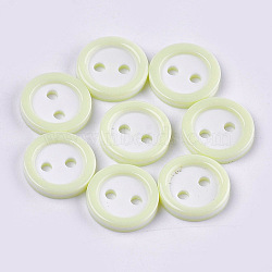 Resin Buttons, 2-Hole, Flat Round, Green Yellow, 11x2mm, Hole: 1.8mm, about 1000pcs/bag(BUTT-Q041-02E)