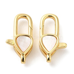 Rack Plating Brass Lobster Claw Clasps, with Shell, Cadmium Free & Lead Free, Real 18K Gold Plated, Long-Lasting Plated, Teardrop, 18x9.5x5.5mm, Hole: 3x1.5mm(KK-C025-02B-G)