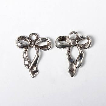 Tibetan Style Alloy Pendants, Bowknot, Lead Free and Cadmium Free, Antique Silver, 23x18x4mm, Hole: 2.5mm