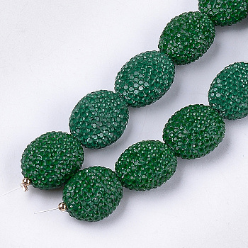 Handmade Polymer Clay Rhinestone Beads, Oval, Crystal, Dark Green, 22~23x17~18x10~12mm, Hole: 0.8mm