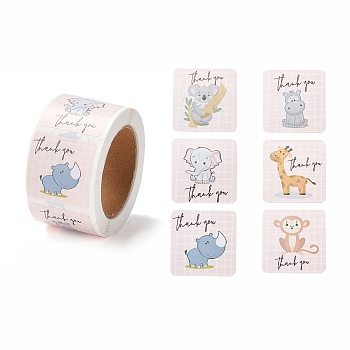 Adhesive Thank You Stickers Roll, Square Paper Gift Picture Stickers, Word, 3.3x5.9cm