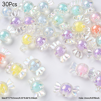 30Pcs Transparent Acrylic Beads, Bead in Bead, AB Color, Candy, Mixed Color, 9x17x8.5mm, Hole: 2mm