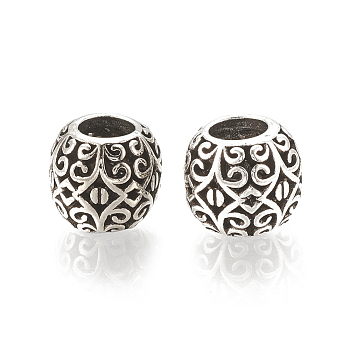 Alloy European Beads, Large Hole Beads, Hollow, Barrel, Antique Silver, 11x9.5mm, Hole: 5mm