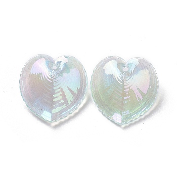 UV Plating Rainbow Iridescent Acrylic Pendants, Glitter, Heart Charm, Light Green, 30.5x30x11mm, Hole: 1.8mm