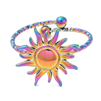 Ion Plating(IP) 304 Stainless Steel Sun Open Cuff Ring for Women, Rainbow Color, US Size 7 1/2(17.7mm)