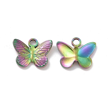 Ion Plating(IP) 304 Stainless Steel Charms, Butterfly, Rainbow Color, 12x15x3mm, Hole: 2mm