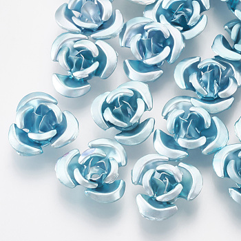 Aluminum Beads, 3-Petal Flower, Light Sky Blue, 11~12x5.5mm, Hole: 1mm, about 950pcs/bag