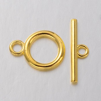 Tibetan Style Alloy Toggle Clasps, Lead Free and Cadmium Free, Golden, Ring: 14mm wide,19mm long, Bar: 2mm wide, 22mm long, hole: 2.5mm