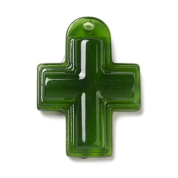 Translucent Resin Pendants, Religion Cross Charms, Dark Green, 36.5x26x7mm, Hole: 1.8mm