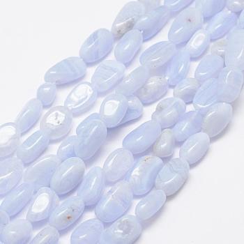 Natural Blue Lace Agate Beads Strands, Tumbled Stone, Nuggets, 6~8x4~6mm, Hole: 1mm, 15.3 inch(39cm)