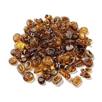 Transparent Acrylic Beads, Metal Enlaced, Mixed Shapes, Saddle Brown, 7.5~22.5x7.5~21x5.5~13mm, Hole: 1.2~5.5mm, about 485pcs/500g