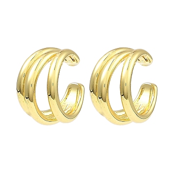 Rack Plating Brass Triple Layer Cuff Earrings, Long-Lasting Plated, Lead Free & Cadmium Free, Real 18K Gold Plated, 18x16x11mm