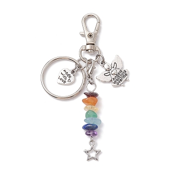 Tibetan Style Alloy Keychains, with Chakra Gemstone Chip Beads and Alloy Swivel Lobster Claw Clasps, Angel & Fairy, 9.7cm