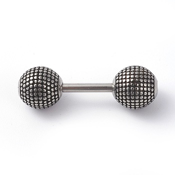 304 Stainless Steel Beads, Dumbbell, Antique Silver, 30x9.5mm, Hole: 1mm