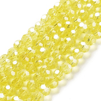 Electroplate Transparent Glass Beads Strands, Faceted(32 Facets), Round, Pearl Luster Plated, Yellow, 6mm, Hole: 1mm, about 98~100pcs/strand, 20.39~20.59 inch(51.8~52.3cm)