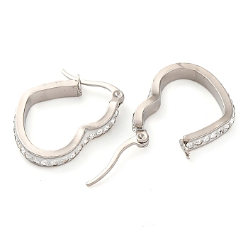 304 Stainless Steel Heart Hoop Earrings, with Polymer Clay and Rhinestone, Stainless Steel Color, 20x25mm, Pin: 0.8mm