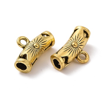 Tibetan Style Alloy Tube Bails, Loop Bails, Curved Tube with Flower, Antique Golden, 17x10x7mm, Hole: 2mm, Inner Diameter: 3.6mm, 675pcs/1000g