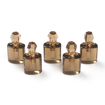Natural Smoky Quartz Pendants, Openable Perfume Bottle, with Golden Tone Brass Findings, 33~35x17~19x11~13mm, Hole: 2mm, capacity: 1ml(0.03 fl. oz)
