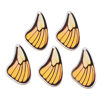Printed Translucent Acrylic Pendants, Butterfly, Gold, 35x21x2mm, Hole: 1.5mm