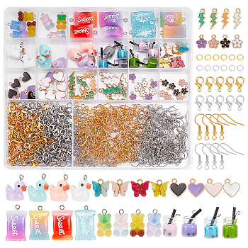 WADORN DIY Earring Pendant Making Kit, Including Glass Bottle & Resin & Alloy Enamel Pendants, Iron Earring Hooks, Alloy Clasps, Jelly & Duck & Butterfly & Flower & Heart, Mixed Color, 700Pcs/box