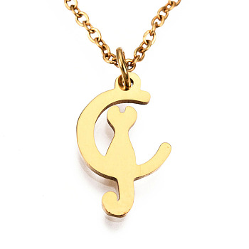 201 Stainless Steel Kitten Pendant Necklaces, with Cable Chains and Lobster Claw Clasps, Crescent Moon with Cat, Golden, 15.74 inch(40cm), 1.5mm
