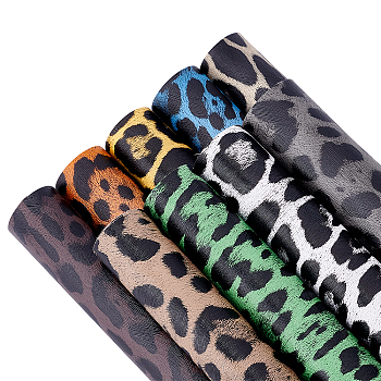 9 Colors Laser PU Leather Leopard Print Fabric, for Garment Accessories, Mixed Color, 30x20x0.1cm, 1pc/color, 9pcs/set
