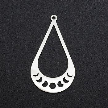 201 Stainless Steel Pendants, Laser Cut, Teardrop with Phase of the Moon, Stainless Steel Color, 39x21.5x1mm, Hole: 1.5mm