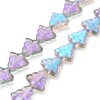 Transparent Electroplate Glass Bead Strands, Half Rainbow Plated, Christmas Trees, Plum, 15.5~16x14.5~15x4.5~5mm, Hole: 1mm, about 40pcs/strand, 25.20~25.59(64~65cm)