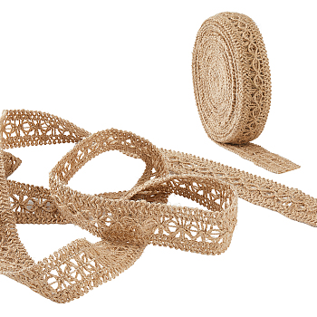 10M Burlap Braided Ribbons, Hollow Flower Web Ribbon, for Gift Decoration, BurlyWood, 1-5/8 inch(40mm), about 10.94 Yards(10m)/pc