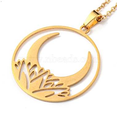 201 Stainless Steel Moon Pendant Necklace with Cable Chains(NJEW-Q317-32G)-2