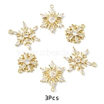 3Pcs 3 Styles Brass Pave Clear Cubic Zirconia Pendants, Long-Lasting Plated, Christmas Snowflake Charms, Golden, 17~20x13~22.5x3~4mm, Hole: 1.2~1.4mm, 1pc/style (KK-YW0003-79G)