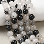 Natural Black Rutilated Quartz Beads Strands, Round, 8mm, Hole: 1mm, 23pcs/strand, 8 inch(G-D295-8mm)