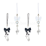 4Pcs 2 Style Acrylic & Glass & Alloy Mobile Straps, Bowknot, Mixed Color, 12.3~14.3cm, 2pcs/style(HJEW-HS00010)