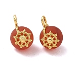 Frosted Natural Carnelian(Dyed & Heated) Pendants, Rondelle Charms with Brass Helm, Cadmium Free & Lead Free, Rack Plating, Long-Lasting Plated, Real 24K Gold Plated, 15x10x11.5mm, Hole: 2x3mm(GG-D002-14G-02)