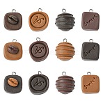 12Pcs 12 Styles Opaque Resin Pendants, Chocolate, with Platinum Tone Alloy Loops, Mixed Color, 21~22x17~18x7~12mm, Hole: 2mm(RESI-CJZ0001-09)