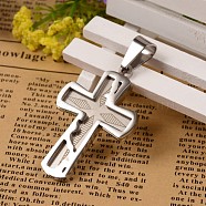 304 Stainless Steel Latin Cross Big Pendants, Stainless Steel Color, 46.5x30x3.5mm, Hole: 7x11mm(STAS-I035-01)