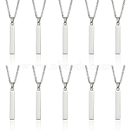 10Pcs 201 Stainless Steel Rectangle Pendant Necklace, Stainless Steel Color, 20.08 inch(51cm)(NJEW-CA0001-16)
