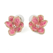 Flower Enamel Stud Earrings, Hot Pink, 20x18mm(EJEW-M005-01)