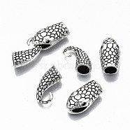 Tibetan Style Alloy Hook and Snake Head Clasps, Cadmium Free & Lead Free, Antique Silver, Clasps: 23x12x8.5mm, Hole: 8x3mm, S-Hook: 19x19x9mm, Hole: 7mm(X-TIBE-N011-040AS-RS)